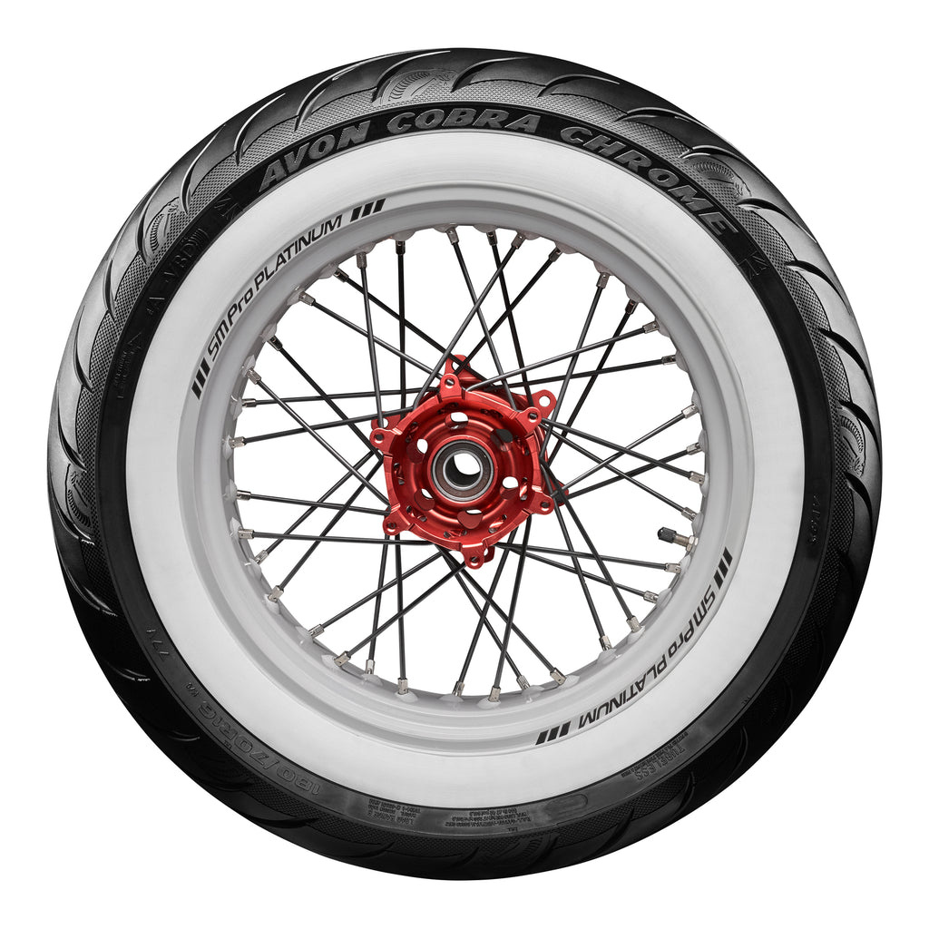 Avon Cobra Chrome 140/90B16 White Wall Rear Tyre (77H Rating) AV92